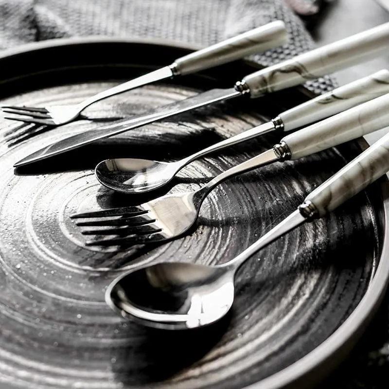 Silver & Marble Stainless Steel Luxury Flatware 5Pc Set - Final Sale - Image 2