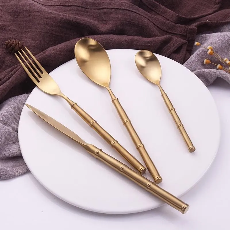Gold Bamboo Stainless Steel Luxury Flatware - Image 3