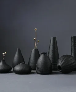 Black as Night Textured Ceramic Vases