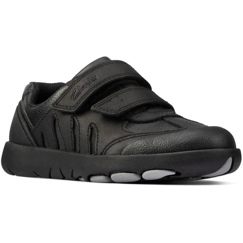 Clarks Boys School Shoe Rex Stride K Black Leather