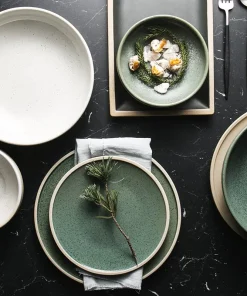 Vintage Jade Ceramic Dinner Plate and Bowl