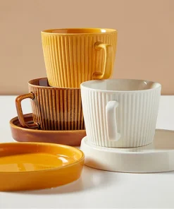 Kleen Coffee Ripple Ceramic Cups with Saucer
