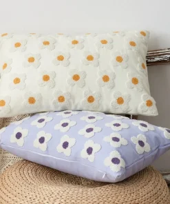 Daisy Embroidered Lumbar Pillow Cover