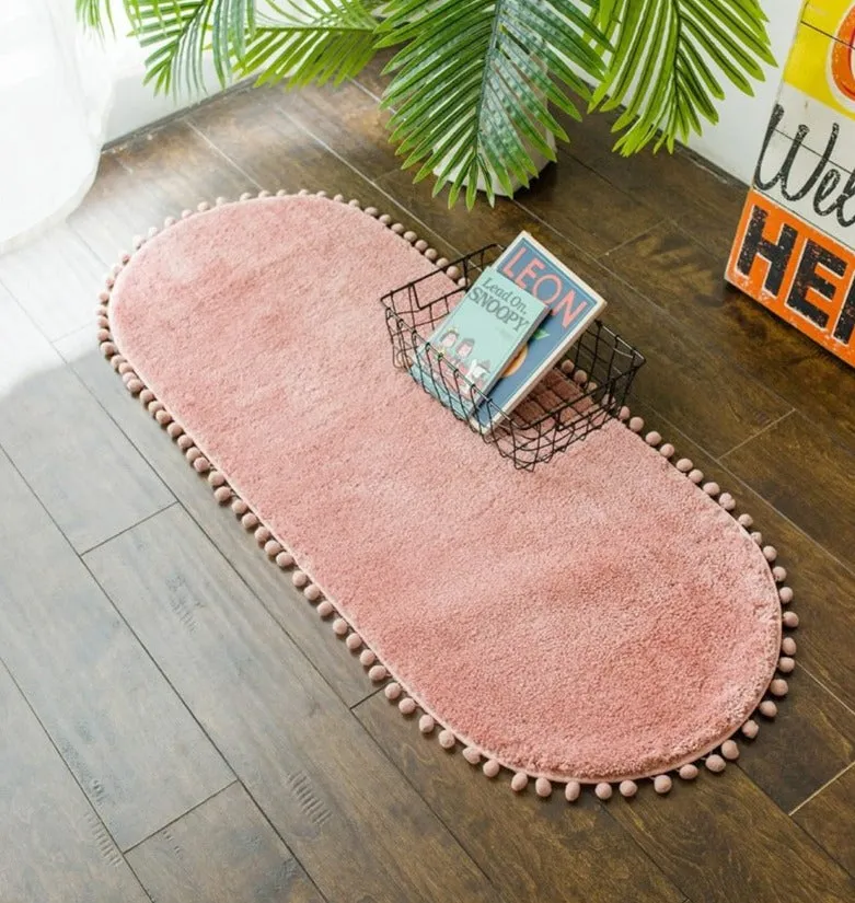 Pom-pom Trimmed Oval Anti-skid Rug - Image 2
