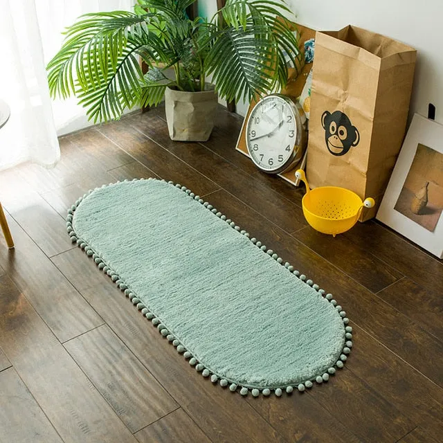 Pom-pom Trimmed Oval Anti-skid Rug - Image 3