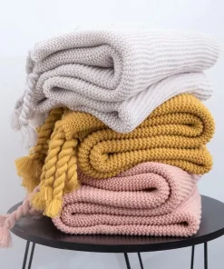 Waffle Knit Throw Blanket with Tassels