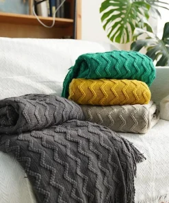 Chevron Soft Throw Blanket with Tassels