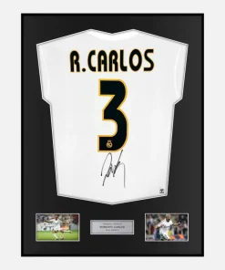 Framed Roberto Carlos Signed Real Madrid Shirt Home [Classic]