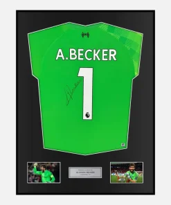Framed Alisson Becker Signed Liverpool Shirt 2021-22 Goalkeeper [Classic]