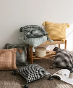 Herringbone Knit Pillow Covers with Tassel Detail