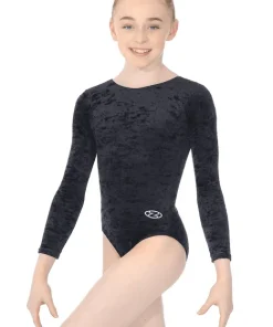 THE ZONE GYMNASTICS CRUSHED VELOUR LEOTARD LONG SLEEVE - BLACK
