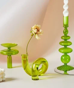 Green Grass Glass Candle Holders