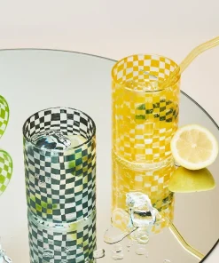 Retro Checkered Glass Cup