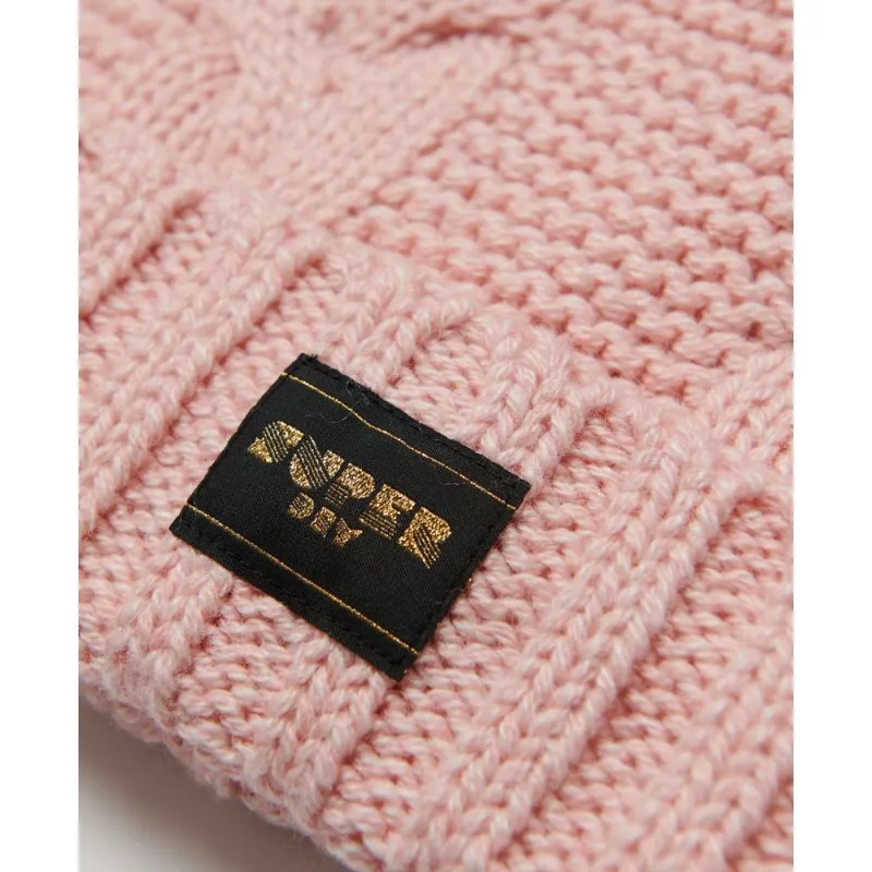 Superdry Womens Cable Knit Beanie Hat Pink Fleck - Image 2