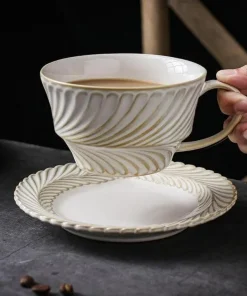 Vintage Leaf Ceramic Cup & Saucer Set