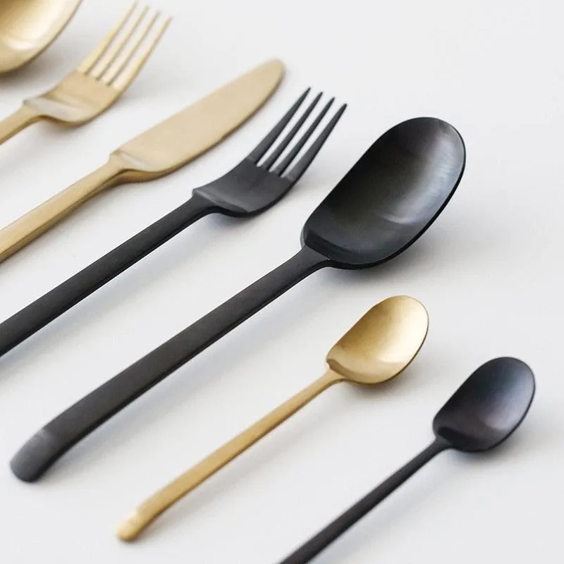Onyx Black & Gold Stainless Steel Flatware Set