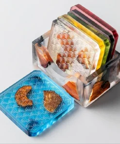 Wood & Colored Resin Coasters 6pc Set