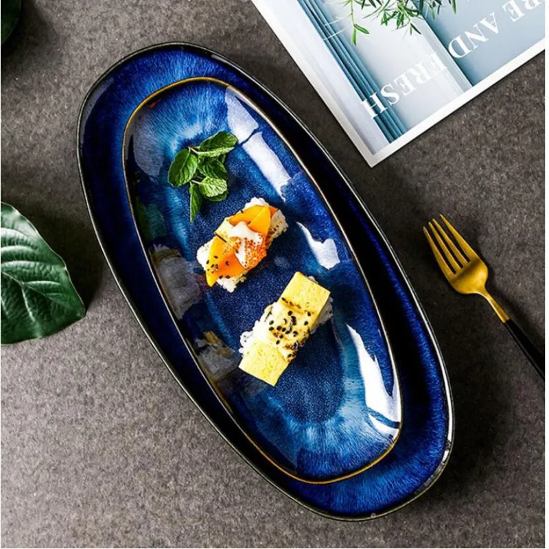 Indigo Blue Oval Serving Plates