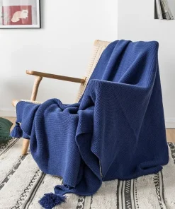 Royal Blue Knit Throw Blanket