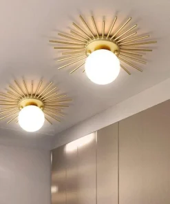 Sun Rays Glass & Gold Ceiling Lamp