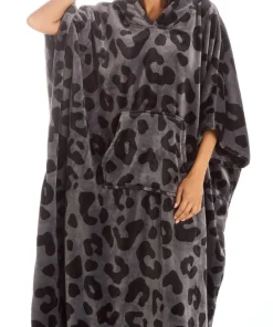 Huggable Hoodie Oversized Wearable Blanket Womens Fleece Hoody - Grey Panther