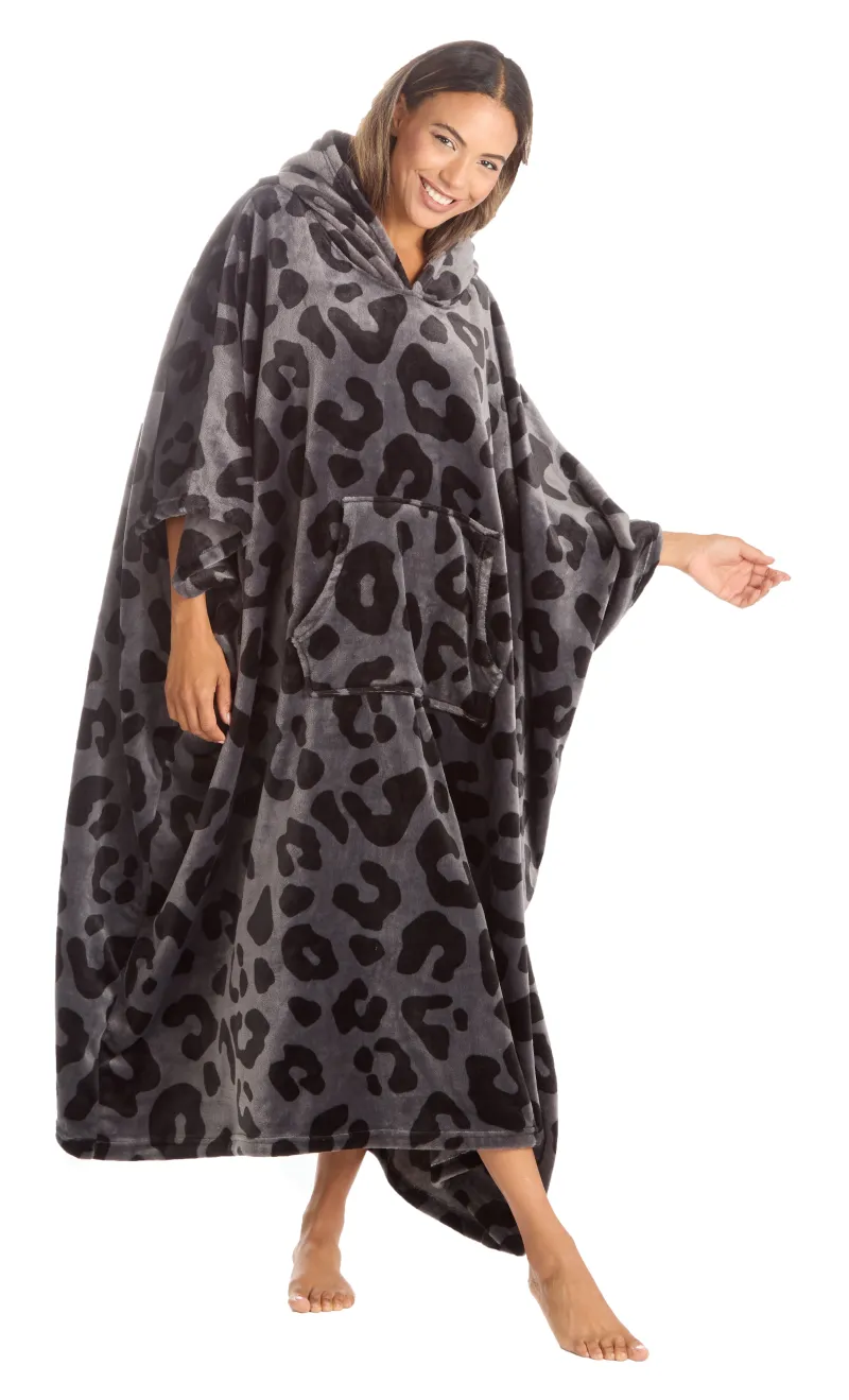 Huggable Hoodie Oversized Wearable Blanket Womens Fleece Hoody - Grey Panther - Image 2