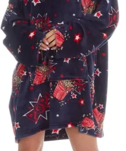 Huggable Hoodie Fleece Oversized Blanket Hoody - Blue