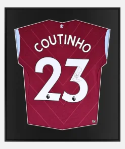 Framed Coutinho Signed Shirt, Aston Villa Home [Lite]