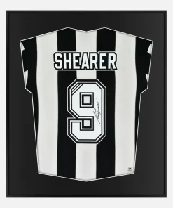 Framed Shearer Signed Newcastle United Shirt, Retro Home [Lite]