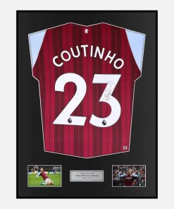 Framed Philippe Coutinho Signed Aston Villa Shirt 2021-22 Home [Classic]