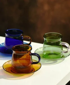 Alfie Contrast Handle Colored Glass Cup & Saucer