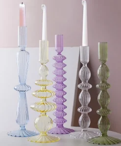 Macaroon Glass Ripple Candle Holders