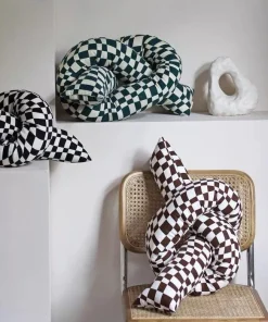 Checked Oversized Knot Pillow