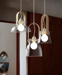 Crystal Castle Wood & Glass LED Pendant Lamp