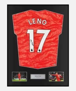 Framed Bernd Leno Signed Fulham Shirt Goalkeeper Home [Classic]
