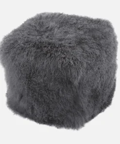 Curly Lamb Fur Square Pouf