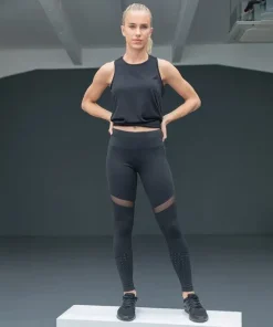 WOMENS MESH PANNEL LEGGINGS - BLACK (TL672)