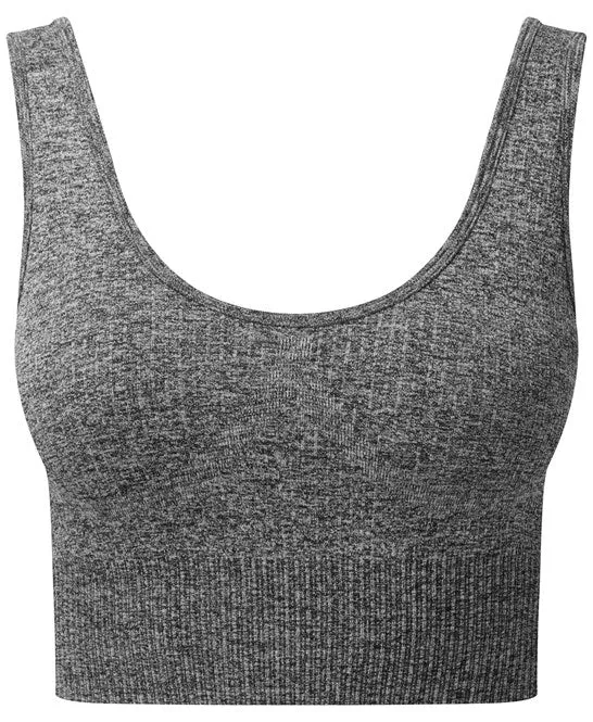 WOMENS TRIDRI RIBBED SEAMLESS 3D MULTI SPORTS BRA - BLACK MELANGE