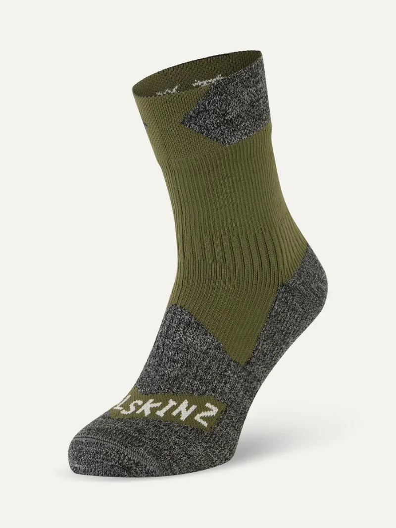 Sealskinz Bircham Waterproof All Weather Ankle Length Sock Olive/Grey Marl Unisex SOCK