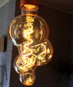 Dramatic Bubble LED Amber Glass Filament Bulb & Pendant Light Socket