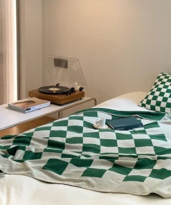 Checkboard Contrast Knitted Terry Blanket