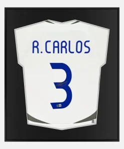 Framed Roberto Carlos Signed Shirt, Real Madrid Home [Lite]