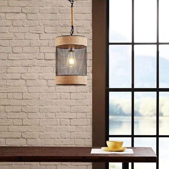 Orion Natural Rope and Metal Mesh Cylinder Pendant - Image 3