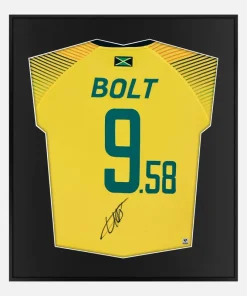 Framed Usain Bolt Signed Shirt, Olympic 100m Memorabilia [Lite]
