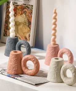 Etched Ceramic Candle Holder with Ring