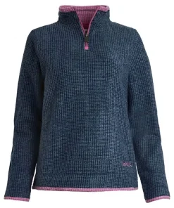 WEIRD FISH WOMENS BEYONCE ECO 1/4 ZIP GRID FLEECE - NAVY