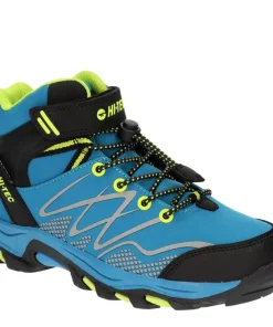 HI-TEC JUNIOR BOYS BLACKOUT MID WALKING BOOTS - SAPPHIRE/BLACK/LIME