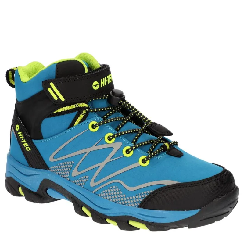 HI-TEC JUNIOR BOYS BLACKOUT MID WALKING BOOTS - SAPPHIRE/BLACK/LIME