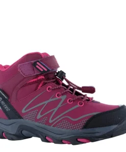 HI-TEC JUNIOR GIRLS BLACKOUT MID WALKING BOOTS - DARK ROSE/FUCHSIA