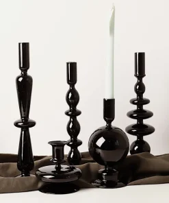 All Black Glass Candle Holders